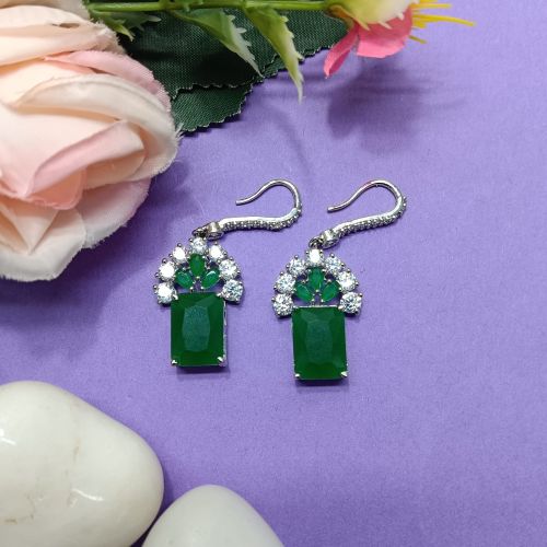 Cubic Zirconia Elegant Green Rectangular Drop Earrings