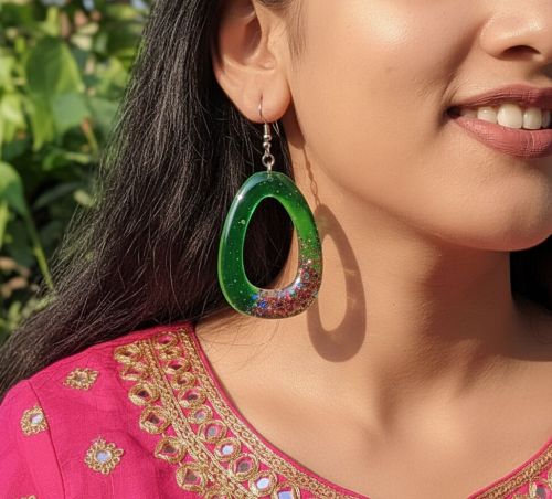 NIPSTec Green Resin Teardrop Dangle Earrings 6 Cm