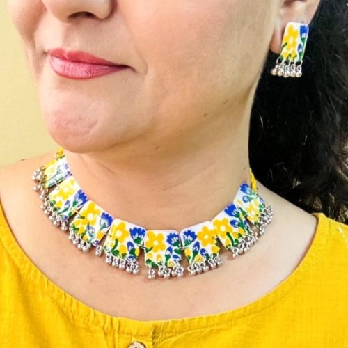 Hand-Painted Resin Floral Choker Necklace Set, Brand Name : NIPSTec