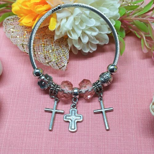 Beads NIPSTec Silver-Tone Cross Charm Bracelet Adjustable