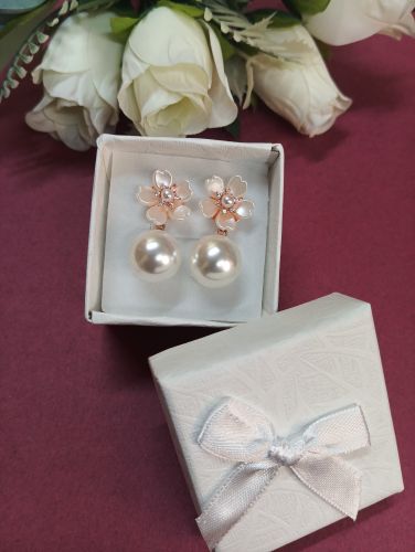 Stainless Steel Stylish Heart Shaped Floral Pearl Earrings