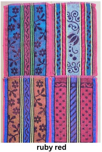 Printed Ruby Red Cotton Towel, Color : Multicolor