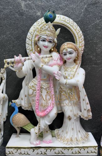 Carved Polished Marble Radha Krishna Moorti, Brand Name : Makarana
