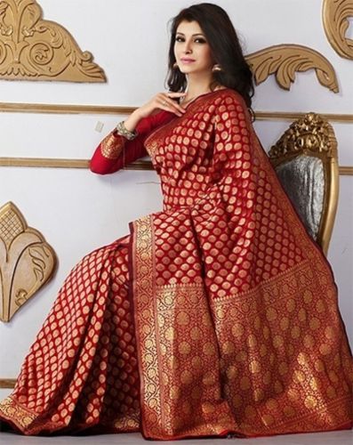 Printed Ladies Bridal Banarasi Silk Saree, Color : Red