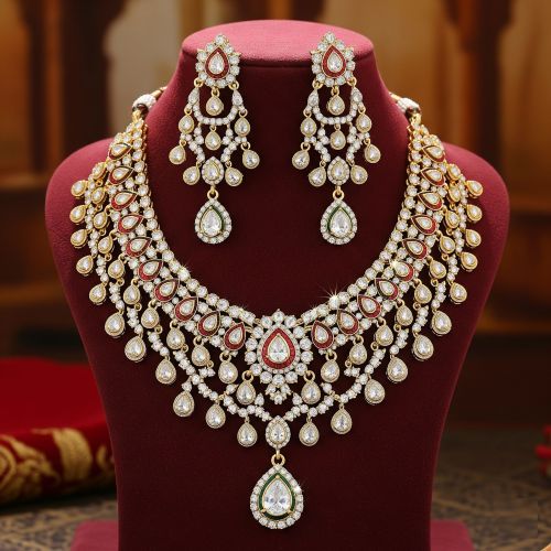 Brass Bollywood Inspired Artificial Diamond Set Wedding, Sangeet