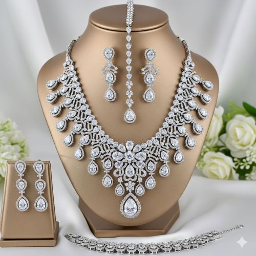 Bridal Artificial Diamond Necklace Set with Cz Stones