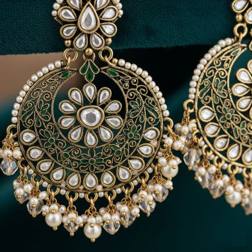 Kundan Style Brass Earrings Wedding Bridal Events Royal