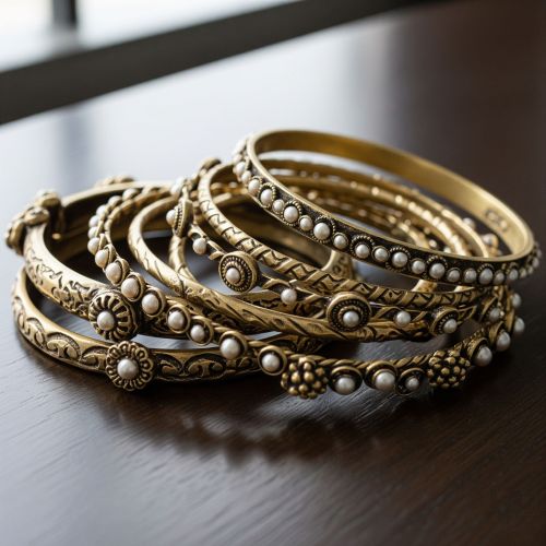 Gold-plated Pearl Accented Brass Bangles Festive, Saree Wear