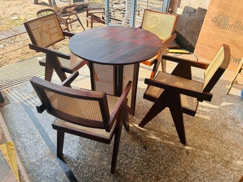 Solid Wood Polished Cane Dining Sets, Color : Natural
