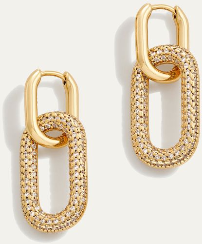 18K Gold Reversible Pavé Link Earrings, 3-in-1 Lab Grown Diamond Oval Hoop Earrings for Women