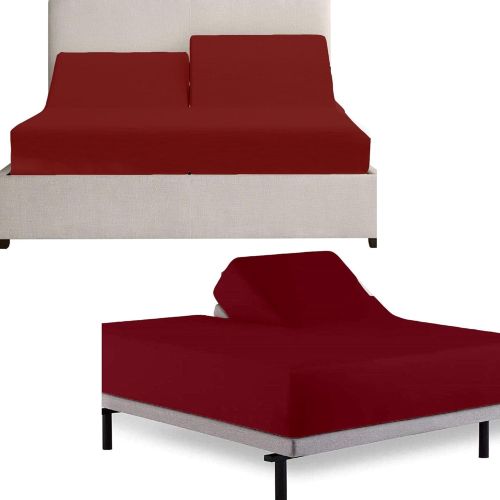 Plain Cotton Half Split King Bed Sheet Set, Color : Burgundy
