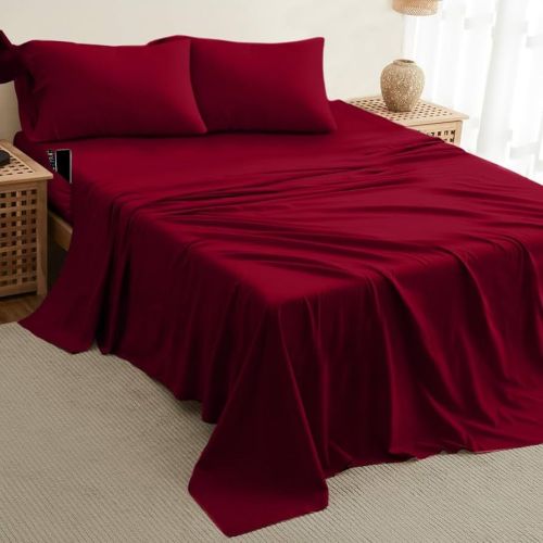 Plain Cotton Twin XL Maroon Bed Sheet Set, Technics : Machine Made