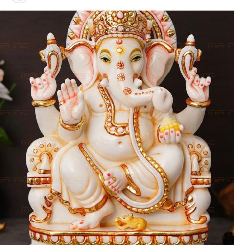 Marble Dust Ganesha Statue, Color : White, Weight : Lightweight