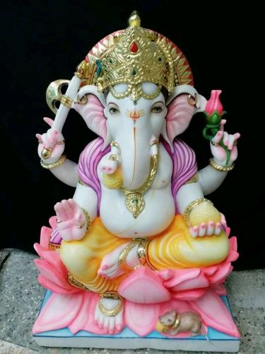 Multicolor Bal Ganesh Marble Statue for Worship