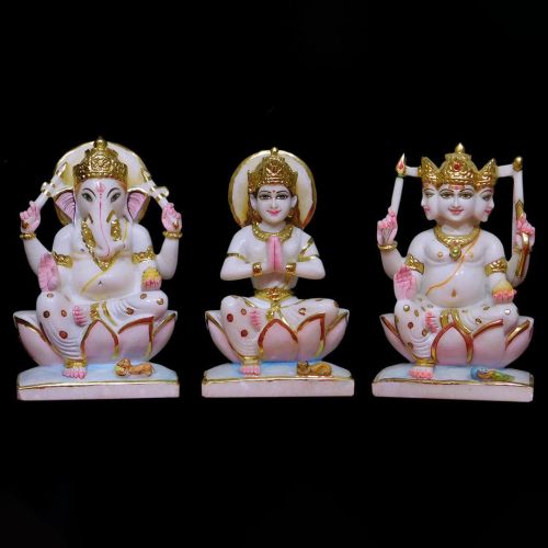 Carved Multicolor Shiv Parivar Marble Statue for Worship