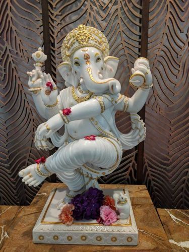 White Marble Dancing Ganesha Statue, Color : Multicolor for Home Decor