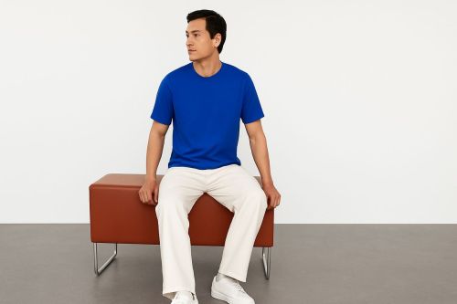 Polyester Dot Knit Round Neck T Shirt