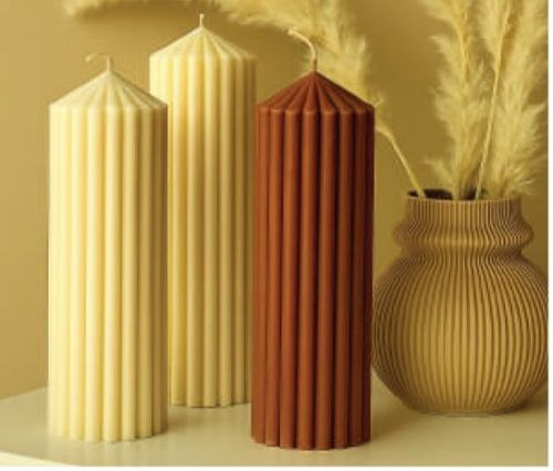 Plain Glossy Soya Wax Ribbed Pillar Candle, Technics : Machine Made