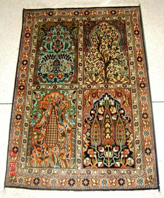 Pure Silk Hand-Knotted Tree OF Life Panel Design Carpet