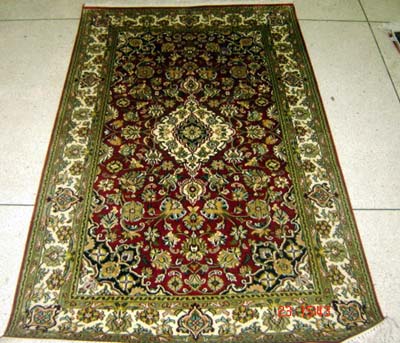Hand Knotted Maroon Floral Medallion Cotton Silk Carpet