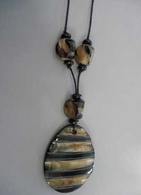 Shell On Black Cord with Large Teardrop Striped Necklace