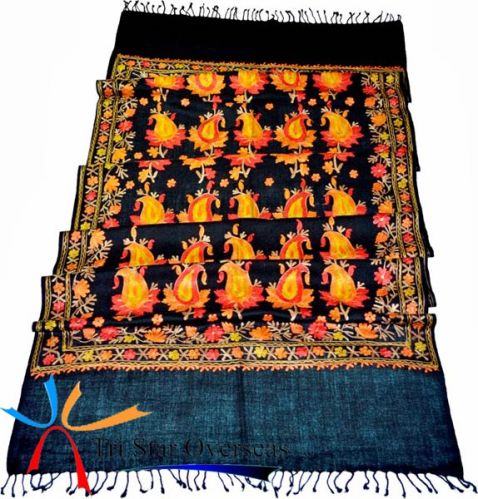 Kashmiri Embroidered Wool Stoles, Size : 70x200 Cms