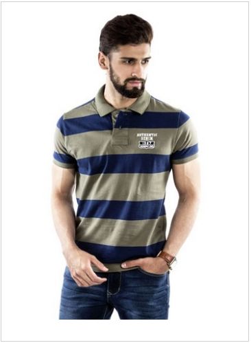 Cotton Single Jersey Stripe Polo, Technics : Soft Handfeel