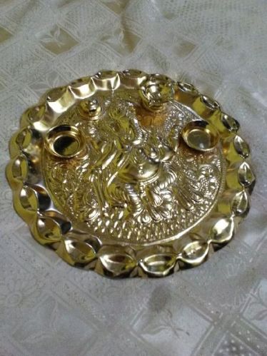 Non Polished Brass Pooja Thalis, Feature : Attractive Pattern, Durable, Fine Finished, Hard Structure