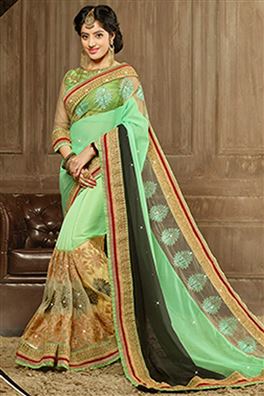 Green & Golden Party Wear Sarees, Supply Type : Bulk