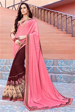 Pink & Brown Party Wear Sarees, Supply Type : Bulk
