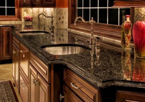 Customized Polished Solid Granite Kitchen Countertops, Color : Black, Brown