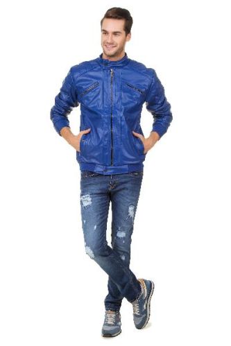 Glossy Zipper Royal Leather Jacket, Size : M, XL