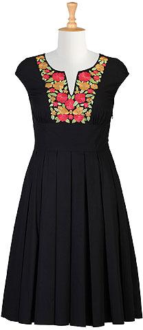 Vibrant Floral Embroidery Poplin Dress