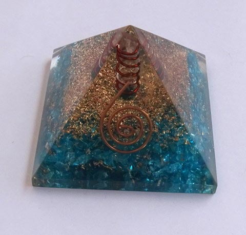 Blue Orgone Energy Pyramid With Crystal Point