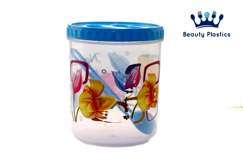 Printed Plastic Round Kitchen Storage Container, Storage Capacity : 750gm