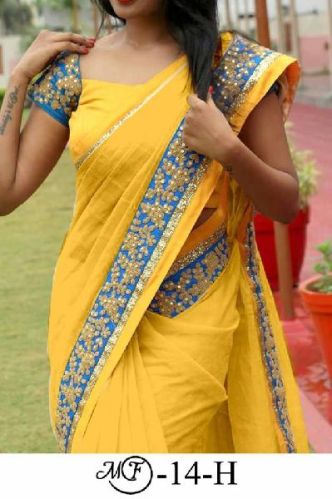 MONIKA Zari Border Saree, Color : YELLOW