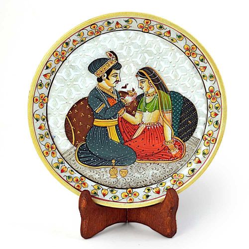 Akbar Jodha Gold Meenakari Marble Painting Plate