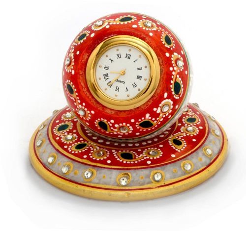 Beautiful Golden Meenakari Work Marble Table Clock 384