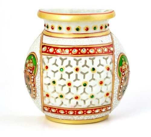 Golden Meenakari Jali Cut Work Hanging Flower Vase