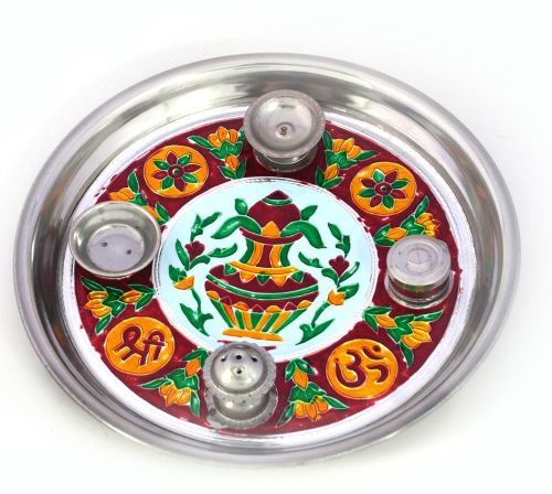 Meenakari Work Shubh Labh Fancy Kalash Pooja Thali 416