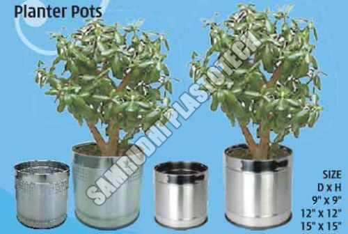 Round Polished Aluminum Planter Pots, For Balcony, Garden, Restaurant, Pattern : Plain