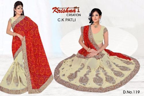 Embroidered Bandhani Sarees, Color : More Then Color