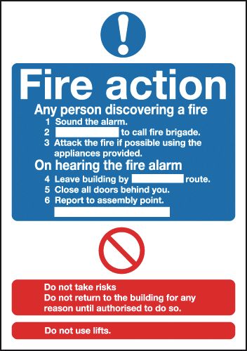 Metal Fire Action Standard Signage