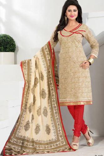 Printed Chanderi Churidar Suits, Size : L, M, XL, XXL