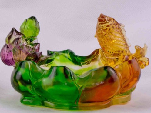Crystal Glass Craft Liu Li Fish Ashtray