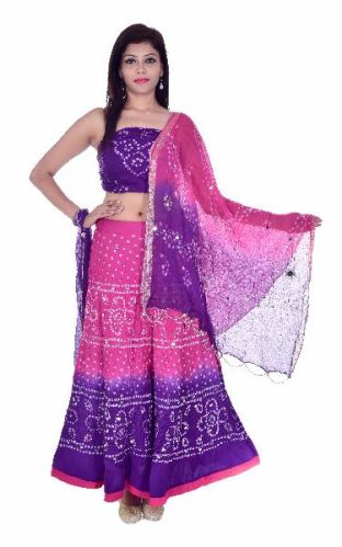 Printed Bandhani Lehenga Choli Material, Feature : Anti-Wrinkle, Comfortable