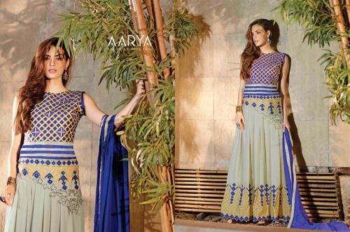 Super Pattern Blue & Gray Color Anarkali Suit