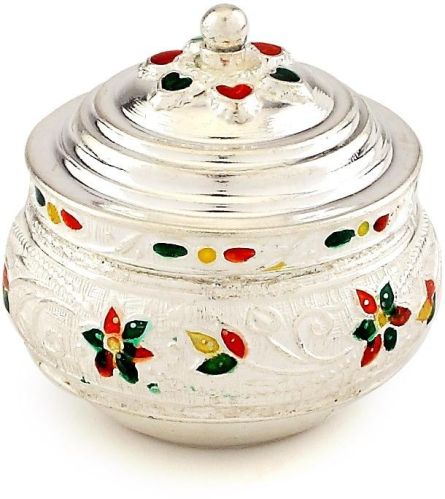 German Silver Enamelled Kum Kum Box