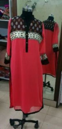 Long Georgette Kurti With Ikat Patch