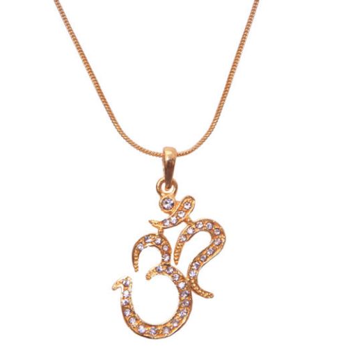 New Om With Diamond Shape Gold Plated Pendant